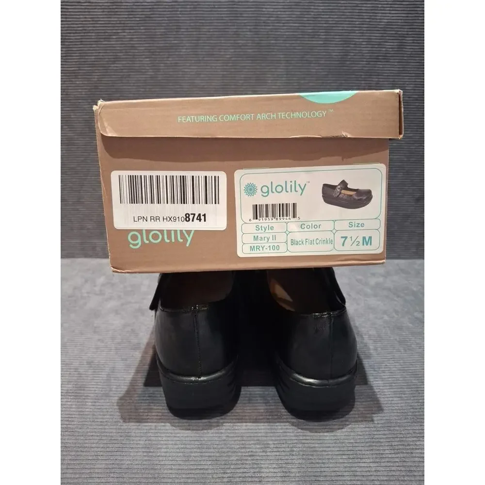 Glolily Jenny II Black Flat Crinkle JNN-100‎ Women's size 7.5 GOOD